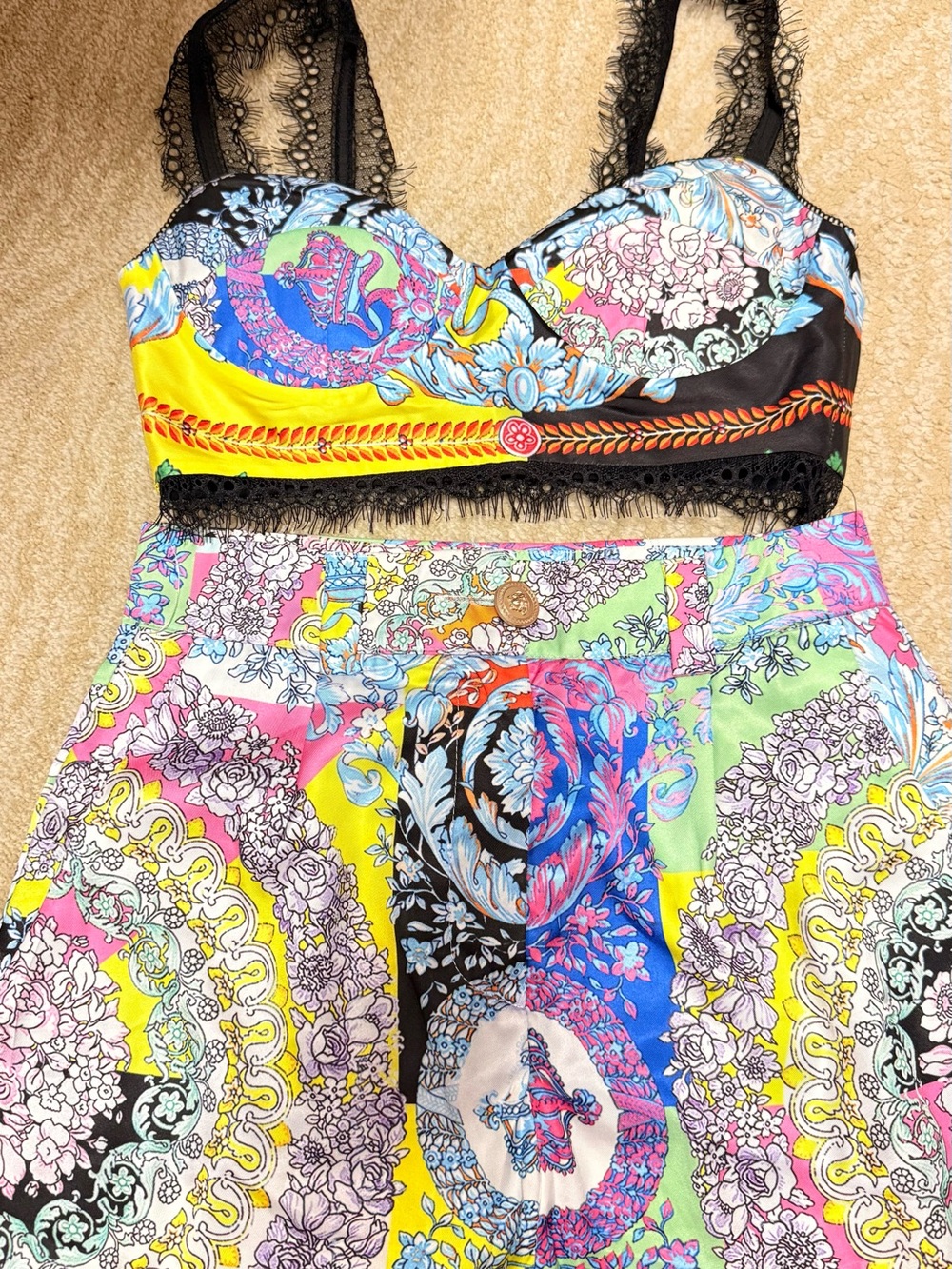 Multicolor Floral Lace-Trim Bandeau Top